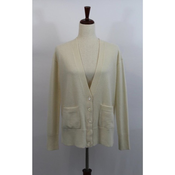 BRAZEAU TRICOT Sz 1 XS Ivory Cream 100% Cashmere Park Cardigan Sweater NWT - Picture 7 of 8